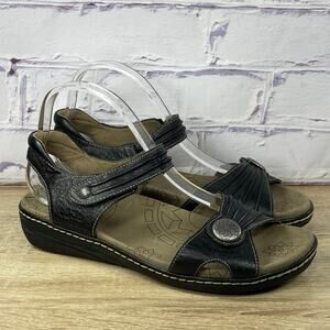 Taos Escape Black Leather Sandals Women's Size 11 Comfort Slingback Adjustable